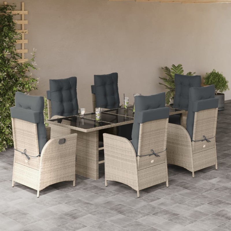 vidaXL 7-tlg. Garten-Essgruppe mit Kissen Hellgrau Poly Rattan vidaXL 7-tlg. Garten-Essgruppe mit Kissen Hellgrau Poly Rattan