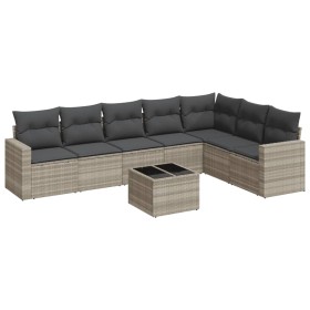 vidaXL 8-tlg. Garten-Sofagarnitur mit Kissen Hellgrau Poly Rattan