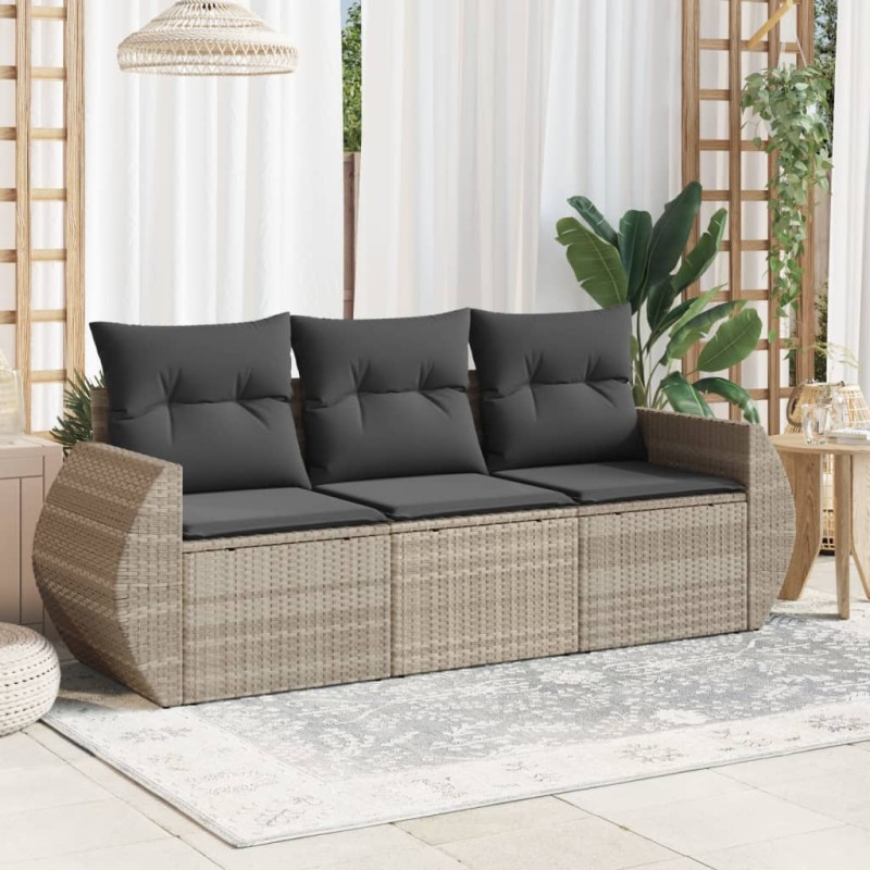 vidaXL 3-tlg. Garten-Sofagarnitur mit Kissen Hellgrau Poly Rattan vidaXL 3-tlg. Garten-Sofagarnitur mit Kissen Hellgrau Poly Rattan