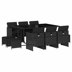 vidaXL 11-tlg. Garten-Essgruppe mit Kissen Schwarz Poly Rattan