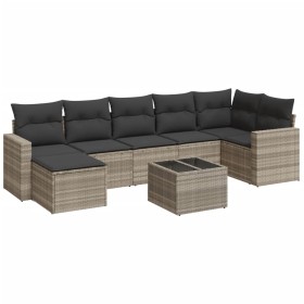 vidaXL 8-tlg. Garten-Sofagarnitur mit Kissen Hellgrau Poly Rattan