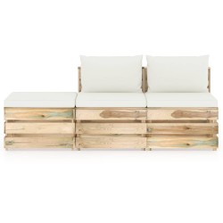 3-tlg. Garten-Lounge-Set mit Kissen Grün Imprägniertes Holz