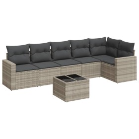 vidaXL 7-tlg. Garten-Sofagarnitur mit Kissen Hellgrau Poly Rattan