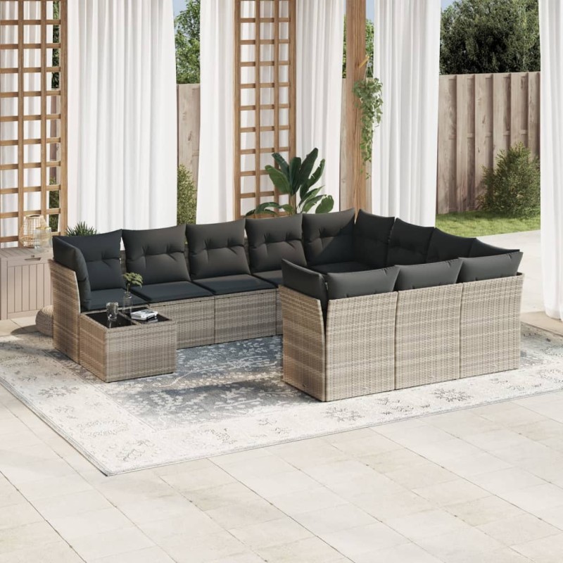 vidaXL 11-tlg. Garten-Sofagarnitur mit Kissen Hellgrau Poly Rattan vidaXL 11-tlg. Garten-Sofagarnitur mit Kissen Hellgrau Poly Rattan