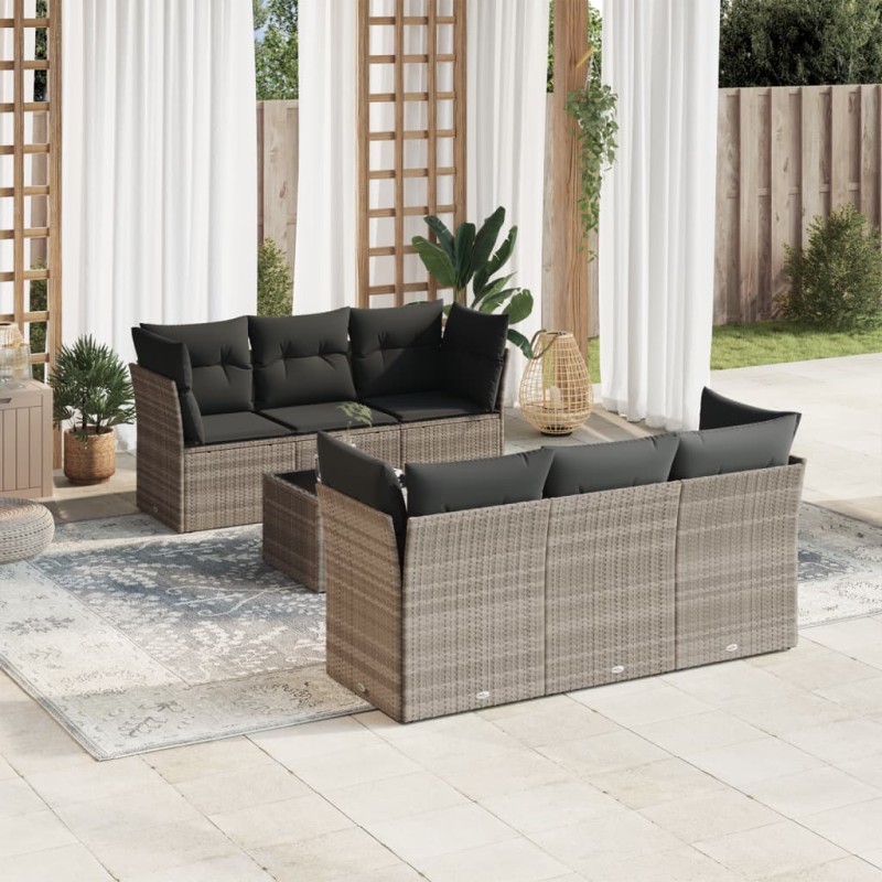 vidaXL 7-tlg. Garten-Sofagarnitur mit Kissen Hellgrau Poly Rattan vidaXL 7-tlg. Garten-Sofagarnitur mit Kissen Hellgrau Poly Rattan