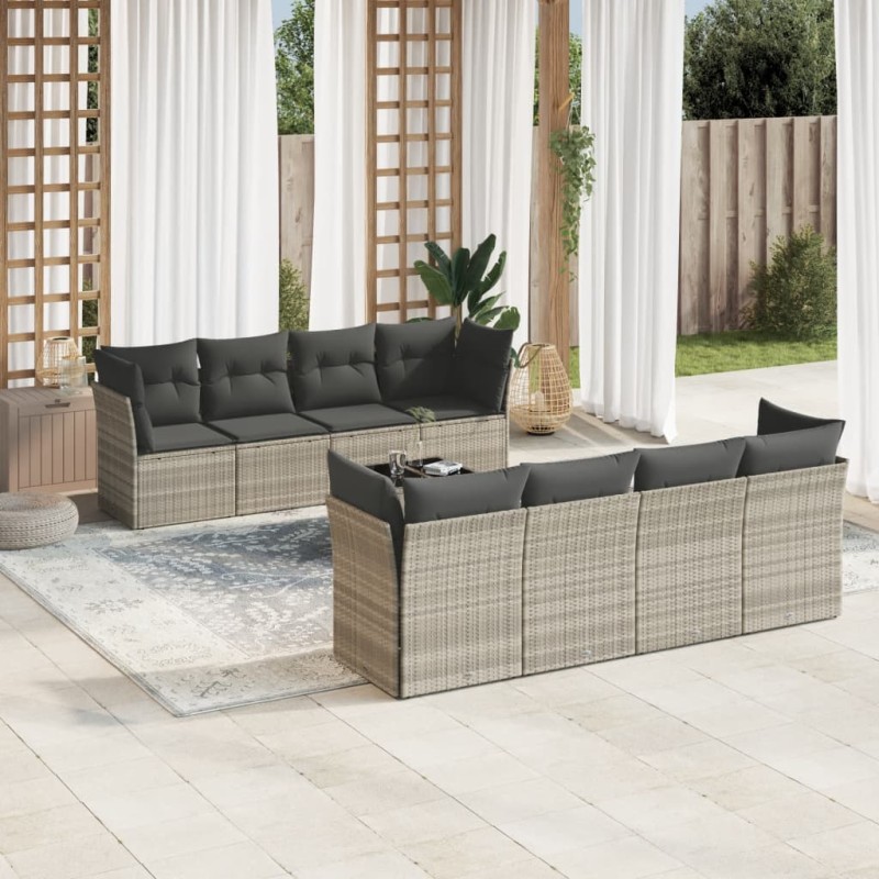 vidaXL 9-tlg. Garten-Sofagarnitur mit Kissen Hellgrau Poly Rattan vidaXL 9-tlg. Garten-Sofagarnitur mit Kissen Hellgrau Poly Rattan