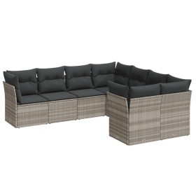 vidaXL 8-tlg. Garten-Sofagarnitur mit Kissen Hellgrau Poly Rattan