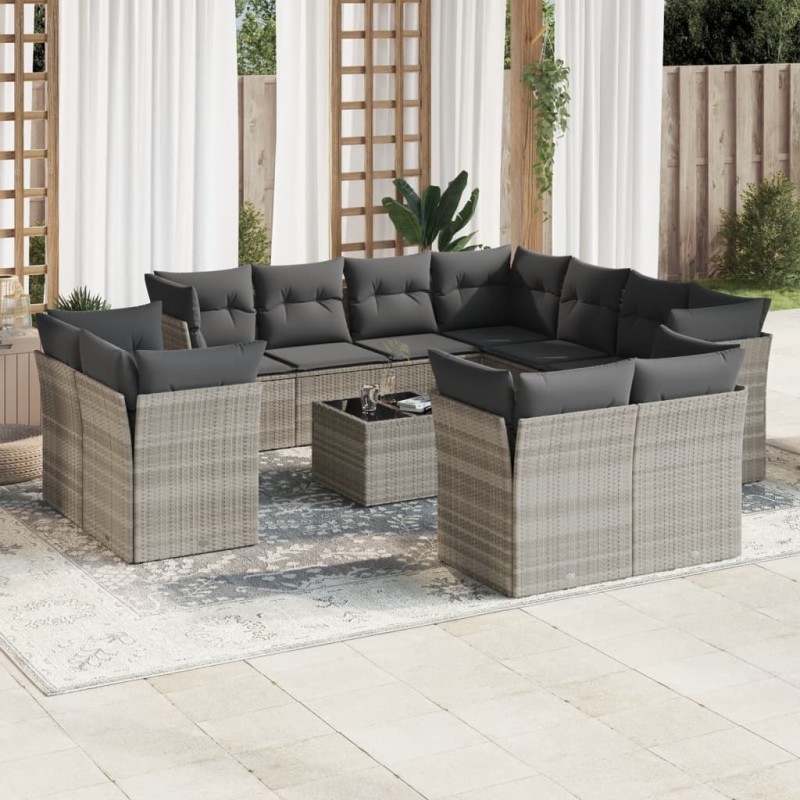 vidaXL 12-tlg. Garten-Sofagarnitur mit Kissen Hellgrau Poly Rattan vidaXL 12-tlg. Garten-Sofagarnitur mit Kissen Hellgrau Poly Rattan