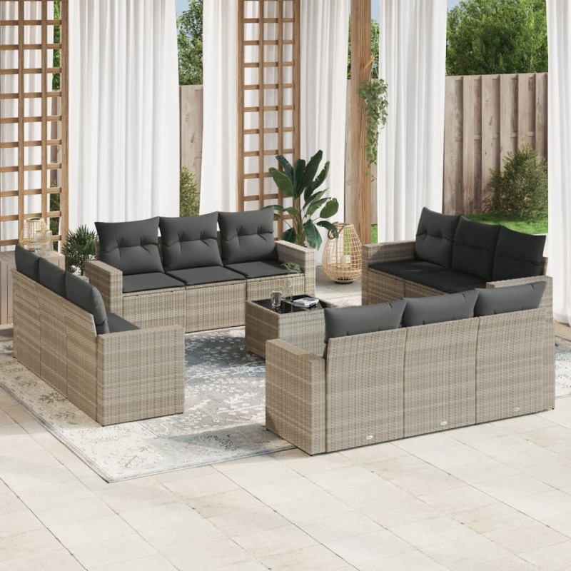 vidaXL 13-tlg. Garten-Sofagarnitur mit Kissen Hellgrau Poly Rattan vidaXL 13-tlg. Garten-Sofagarnitur mit Kissen Hellgrau Poly Rattan