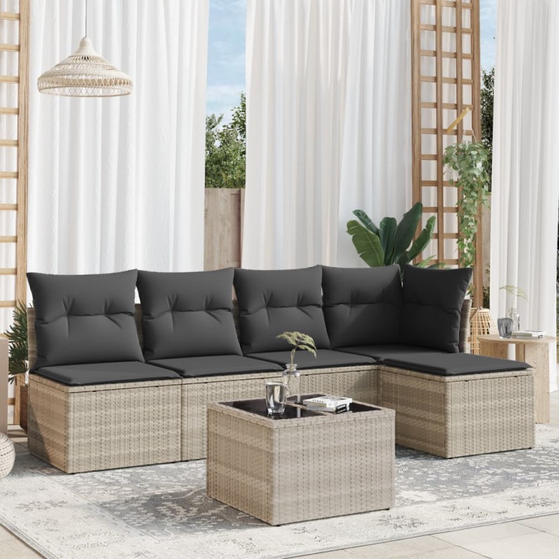vidaXL 6-tlg. Garten-Sofagarnitur mit Kissen Hellgrau Poly Rattan vidaXL 6-tlg. Garten-Sofagarnitur mit Kissen Hellgrau Poly Rattan