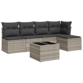 vidaXL 6-tlg. Garten-Sofagarnitur mit Kissen Hellgrau Poly Rattan