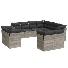 vidaXL 11-tlg. Garten-Sofagarnitur mit Kissen Hellgrau Poly Rattan
