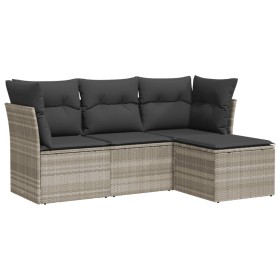vidaXL 4-tlg. Garten-Sofagarnitur mit Kissen Hellgrau Poly Rattan