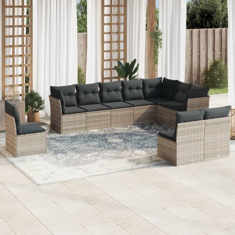 vidaXL 10-tlg. Garten-Sofagarnitur mit Kissen Hellgrau Poly Rattan vidaXL 10-tlg. Garten-Sofagarnitur mit Kissen Hellgrau Poly Rattan