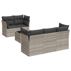 vidaXL 6-tlg. Garten-Sofagarnitur mit Kissen Hellgrau Poly Rattan