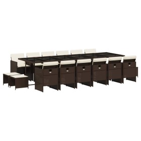 vidaXL 17-tlg. Garten-Essgruppe mit Kissen Braun Poly Rattan