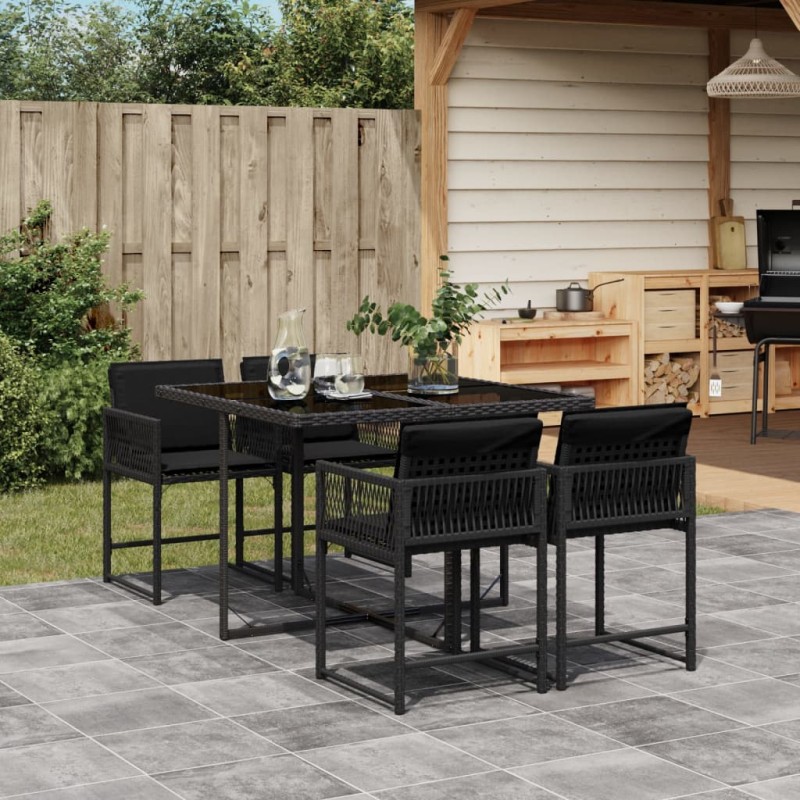 vidaXL 5-tlg. Garten-Essgruppe mit Kissen Schwarz Poly Rattan vidaXL 5-tlg. Garten-Essgruppe mit Kissen Schwarz Poly Rattan