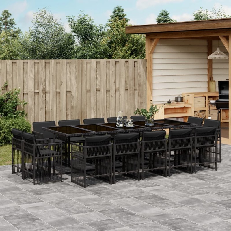 vidaXL 15-tlg. Garten-Essgruppe mit Kissen Schwarz Poly Rattan vidaXL 15-tlg. Garten-Essgruppe mit Kissen Schwarz Poly Rattan