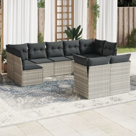 vidaXL 9-tlg. Garten-Sofagarnitur mit Kissen Hellgrau Poly Rattan