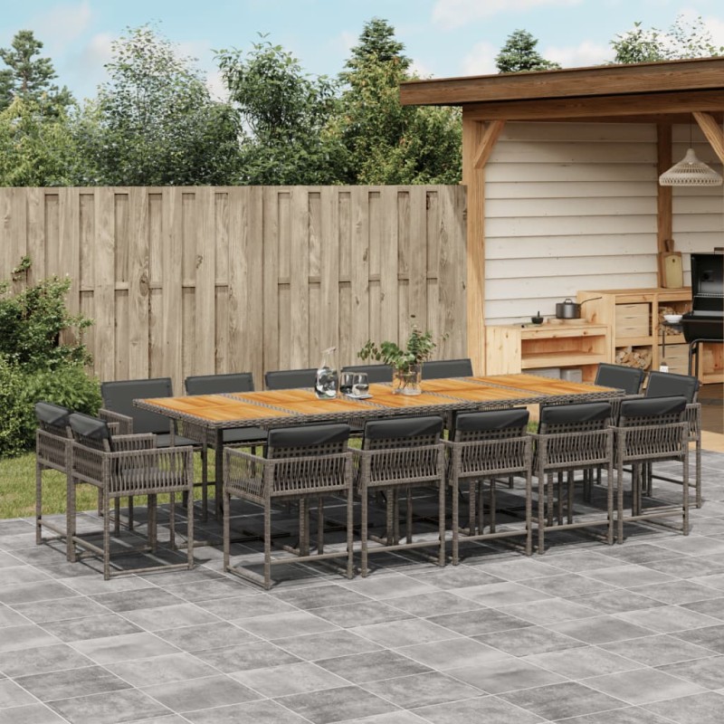 vidaXL 15-tlg. Garten-Essgruppe mit Kissen Grau Poly Rattan vidaXL 15-tlg. Garten-Essgruppe mit Kissen Grau Poly Rattan
