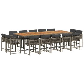 vidaXL 15-tlg. Garten-Essgruppe mit Kissen Grau Poly Rattan