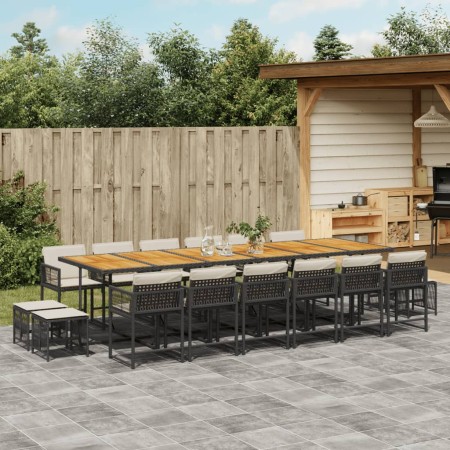 vidaXL 17-tlg. Garten-Essgruppe mit Kissen Schwarz Poly Rattan