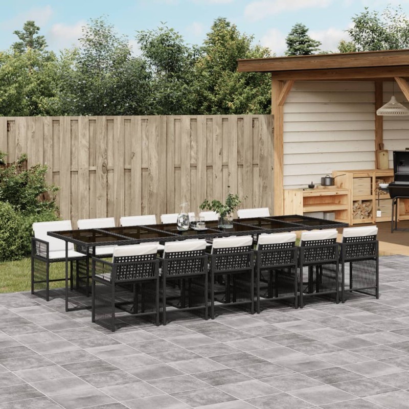 vidaXL 13-tlg. Garten-Essgruppe mit Kissen Schwarz Poly Rattan vidaXL 13-tlg. Garten-Essgruppe mit Kissen Schwarz Poly Rattan