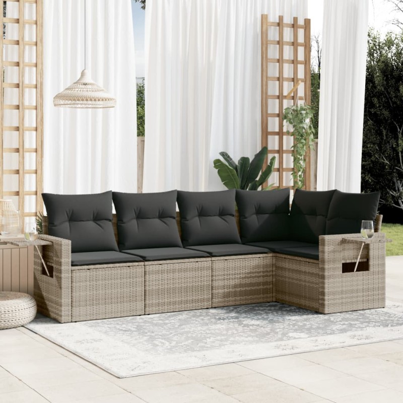 vidaXL 5-tlg. Garten-Sofagarnitur mit Kissen Hellgrau Poly Rattan vidaXL 5-tlg. Garten-Sofagarnitur mit Kissen Hellgrau Poly Rattan