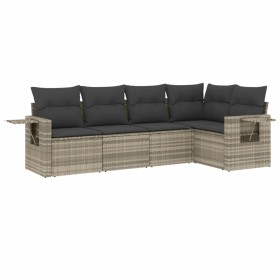 vidaXL 5-tlg. Garten-Sofagarnitur mit Kissen Hellgrau Poly Rattan
