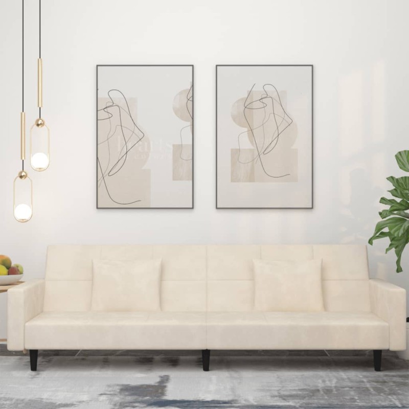 vidaXL Schlafsofa 2-Sitzer mit 2 Kissen Creme Samt vidaXL Schlafsofa 2-Sitzer mit 2 Kissen Creme Samt