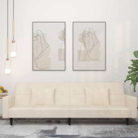 vidaXL Schlafsofa 2-Sitzer mit 2 Kissen Creme Samt