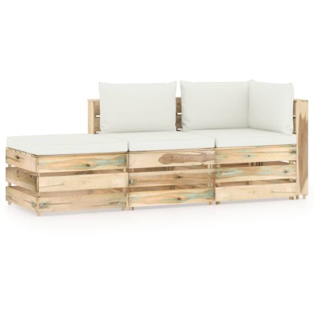 3-tlg. Garten-Lounge-Set mit Kissen Grün Imprägniertes Holz