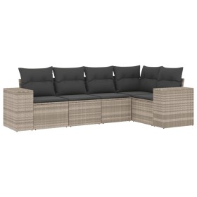 vidaXL 5-tlg. Garten-Sofagarnitur mit Kissen Hellgrau Poly Rattan
