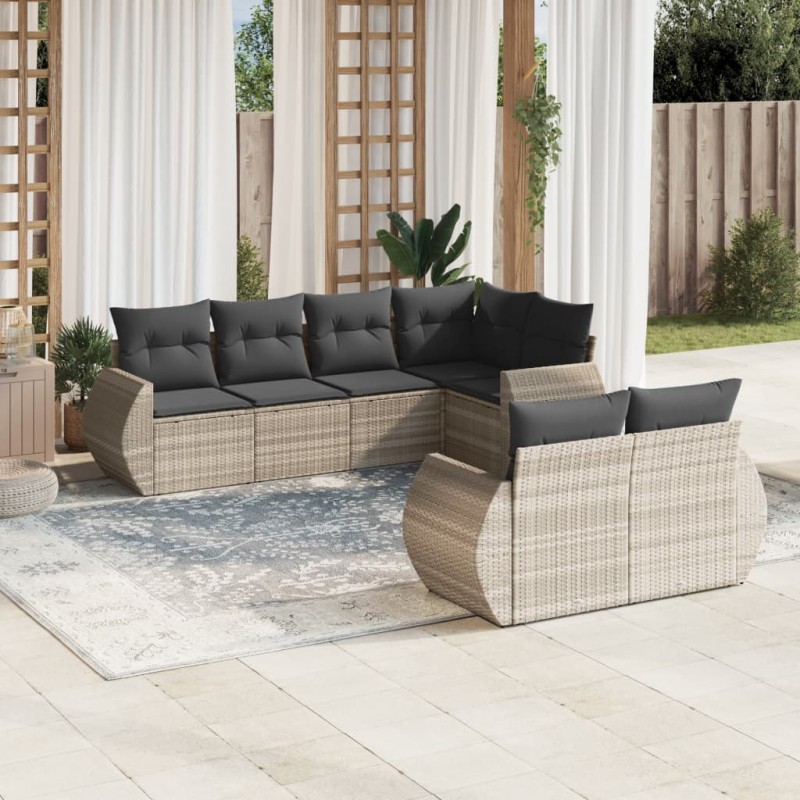 vidaXL 7-tlg. Garten-Sofagarnitur mit Kissen Hellgrau Poly Rattan vidaXL 7-tlg. Garten-Sofagarnitur mit Kissen Hellgrau Poly Rattan