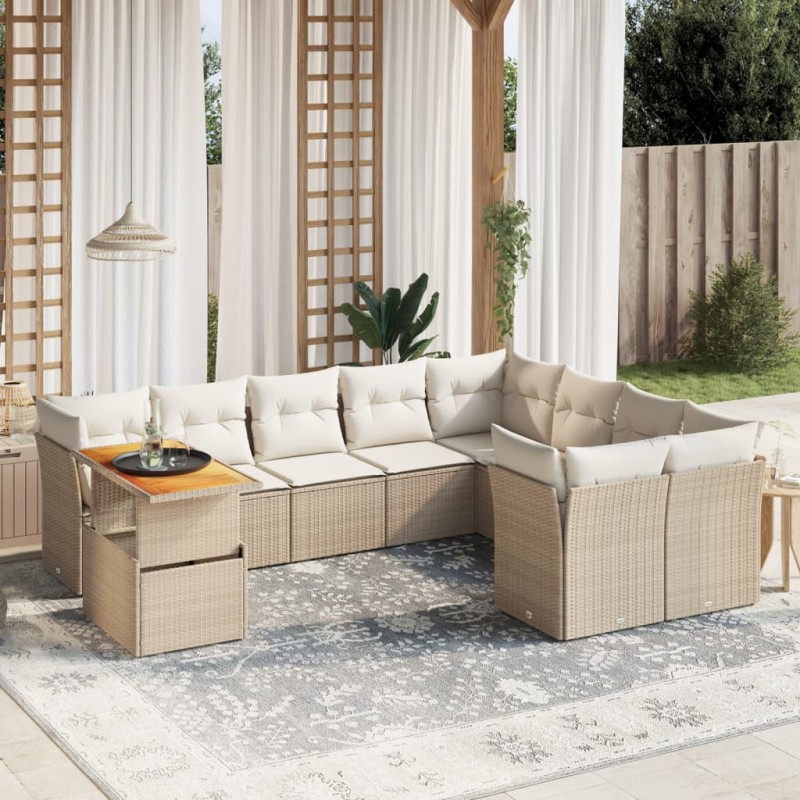 vidaXL 10-tlg. Garten-Sofagarnitur mit Kissen Beige Poly Rattan vidaXL 10-tlg. Garten-Sofagarnitur mit Kissen Beige Poly Rattan