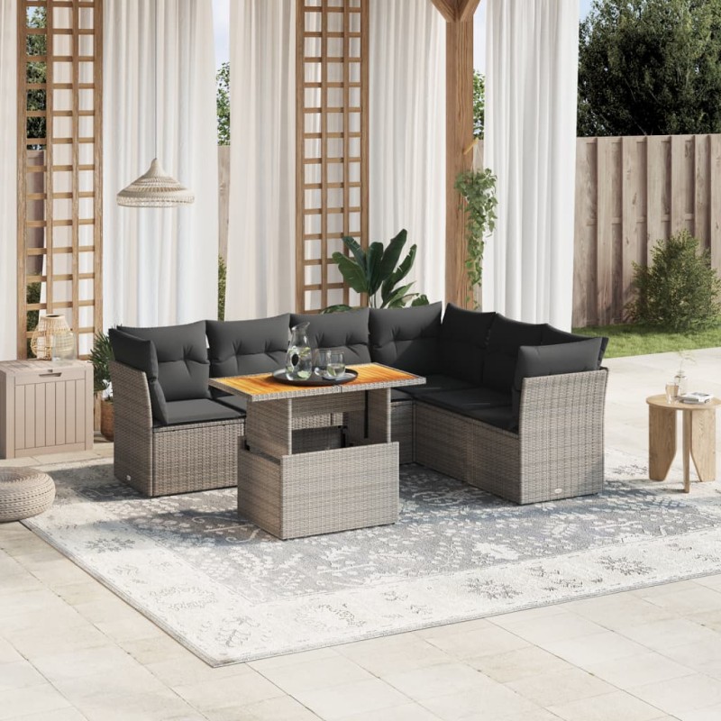 vidaXL 7-tlg. Garten-Sofagarnitur mit Kissen Grau Poly Rattan vidaXL 7-tlg. Garten-Sofagarnitur mit Kissen Grau Poly Rattan