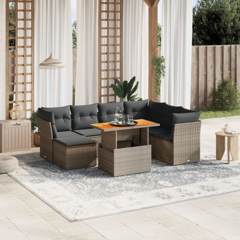 vidaXL 8-tlg. Garten-Sofagarnitur mit Kissen Grau Poly Rattan vidaXL 8-tlg. Garten-Sofagarnitur mit Kissen Grau Poly Rattan