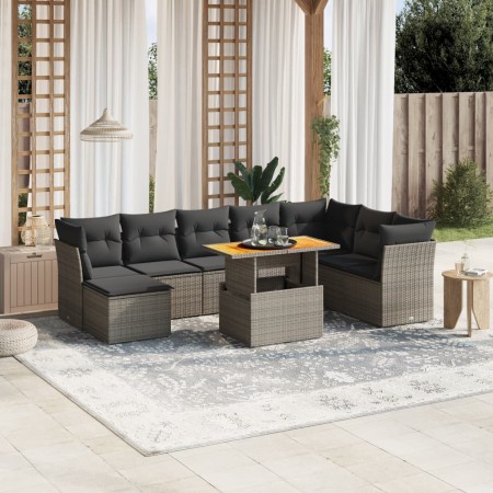 vidaXL 9-tlg. Garten-Sofagarnitur mit Kissen Grau Poly Rattan