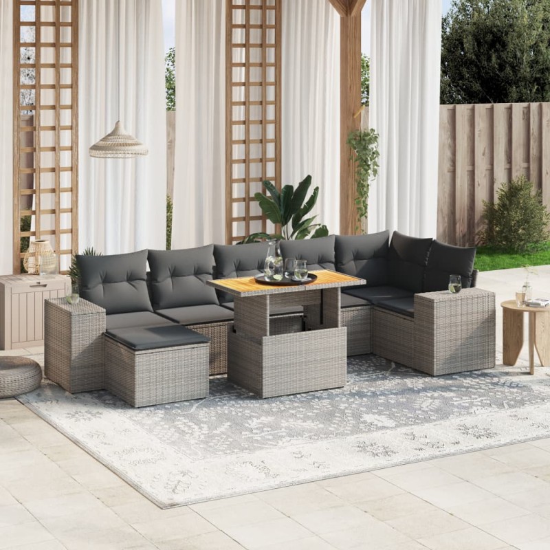 vidaXL 8-tlg. Garten-Sofagarnitur mit Kissen Grau Poly Rattan vidaXL 8-tlg. Garten-Sofagarnitur mit Kissen Grau Poly Rattan