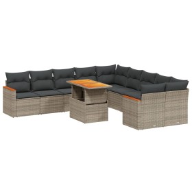 vidaXL 11-tlg. Garten-Sofagarnitur mit Kissen Grau Poly Rattan