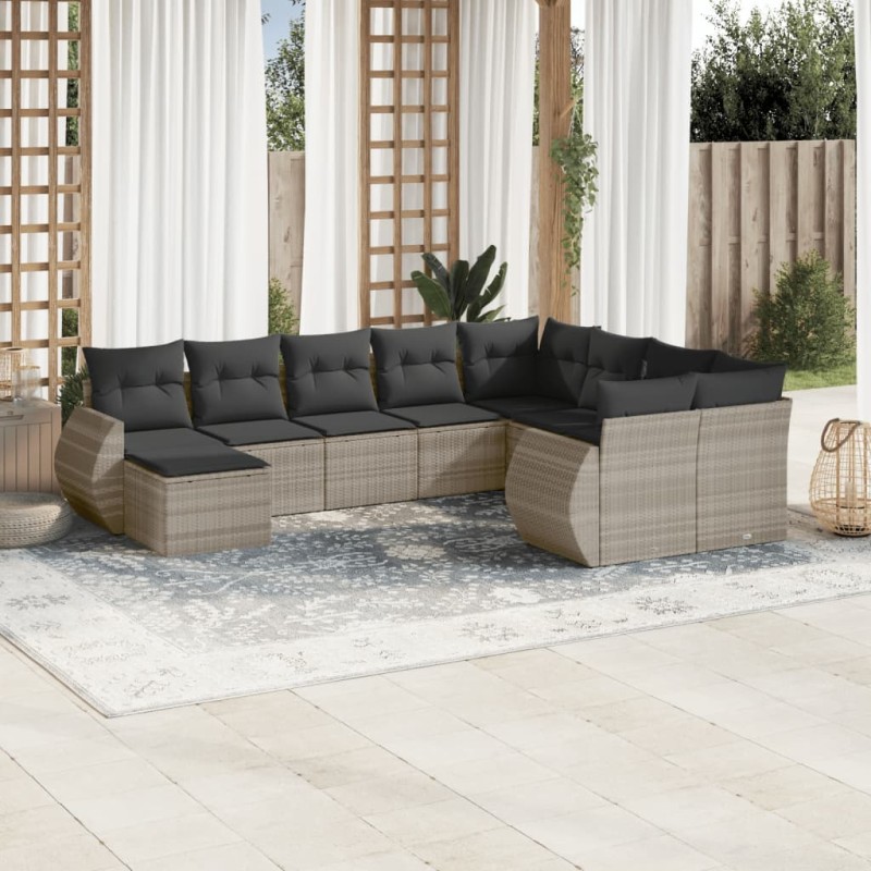 vidaXL 10-tlg. Garten-Sofagarnitur mit Kissen Hellgrau Poly Rattan vidaXL 10-tlg. Garten-Sofagarnitur mit Kissen Hellgrau Poly Rattan