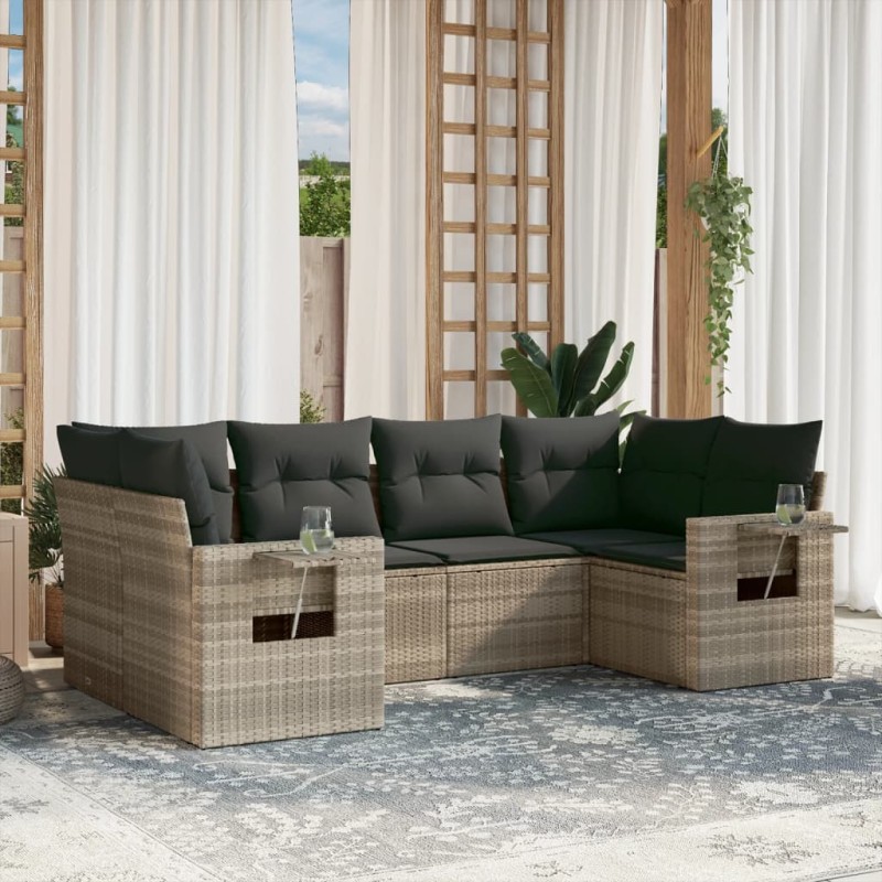 vidaXL 6-tlg. Garten-Sofagarnitur mit Kissen Hellgrau Poly Rattan vidaXL 6-tlg. Garten-Sofagarnitur mit Kissen Hellgrau Poly Rattan
