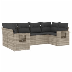 vidaXL 6-tlg. Garten-Sofagarnitur mit Kissen Hellgrau Poly Rattan