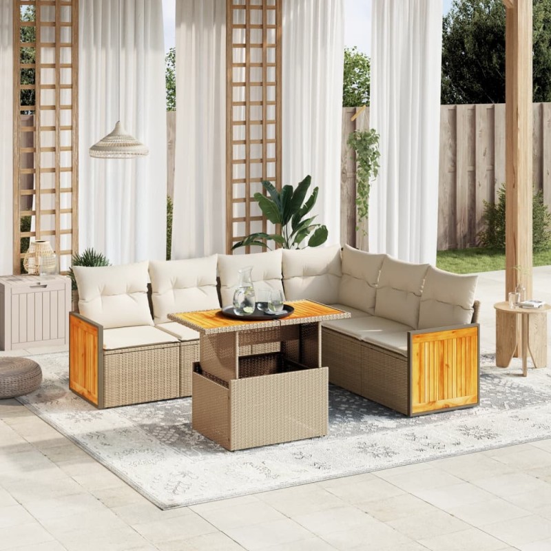 vidaXL 7-tlg. Garten-Sofagarnitur mit Kissen Beige Poly Rattan vidaXL 7-tlg. Garten-Sofagarnitur mit Kissen Beige Poly Rattan