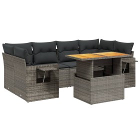 vidaXL 7-tlg. Garten-Sofagarnitur mit Kissen Grau Poly Rattan