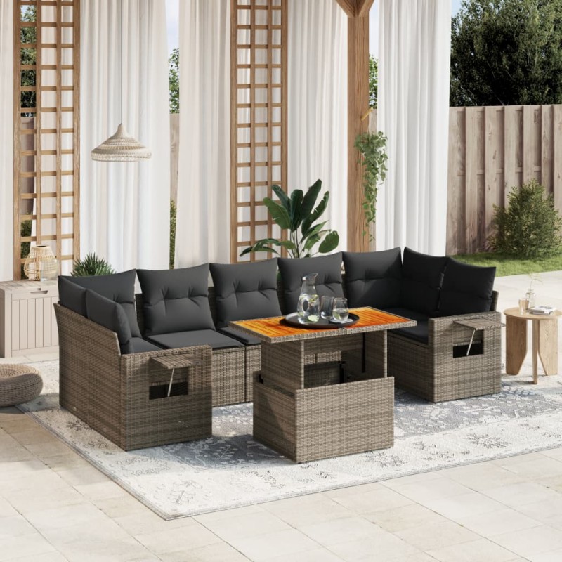 vidaXL 8-tlg. Garten-Sofagarnitur mit Kissen Grau Poly Rattan vidaXL 8-tlg. Garten-Sofagarnitur mit Kissen Grau Poly Rattan