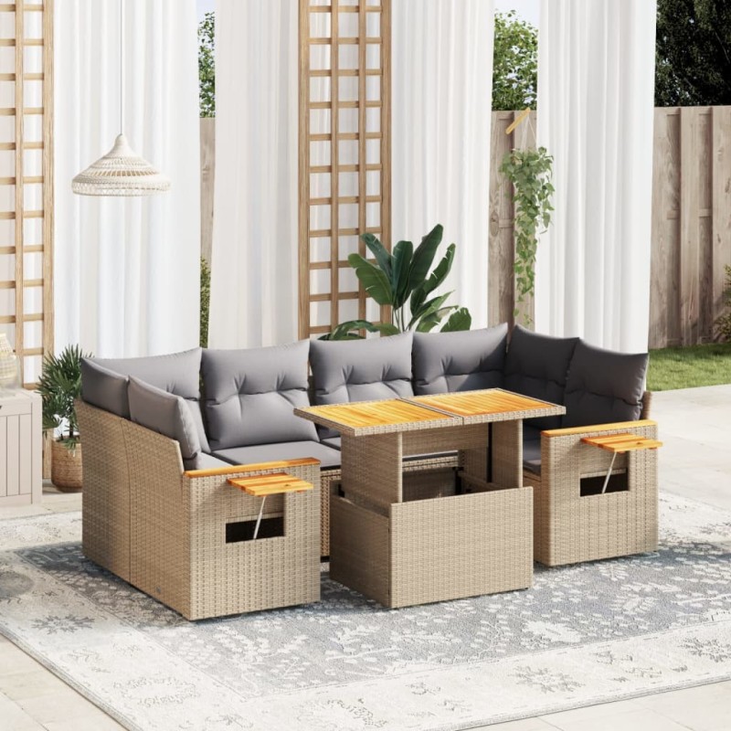vidaXL 7-tlg. Garten-Sofagarnitur mit Kissen Beige Poly Rattan vidaXL 7-tlg. Garten-Sofagarnitur mit Kissen Beige Poly Rattan