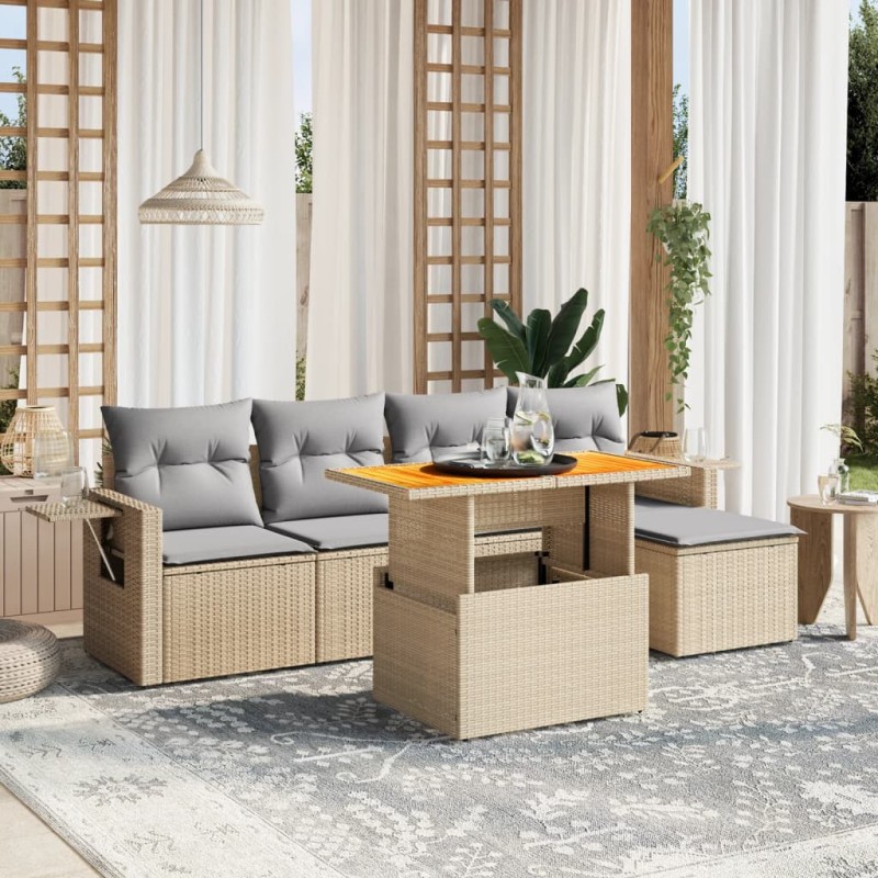 vidaXL 6-tlg. Garten-Sofagarnitur mit Kissen Beige Poly Rattan vidaXL 6-tlg. Garten-Sofagarnitur mit Kissen Beige Poly Rattan