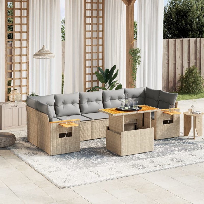 vidaXL 8-tlg. Garten-Sofagarnitur mit Kissen Beige Poly Rattan vidaXL 8-tlg. Garten-Sofagarnitur mit Kissen Beige Poly Rattan