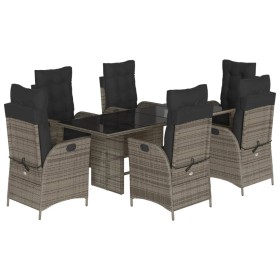 vidaXL 7-tlg. Garten-Essgruppe mit Kissen Grau Poly Rattan